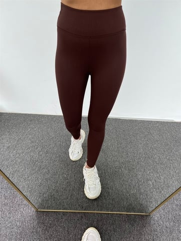 Geribbelde Legging High Waist met fleece | Bruin