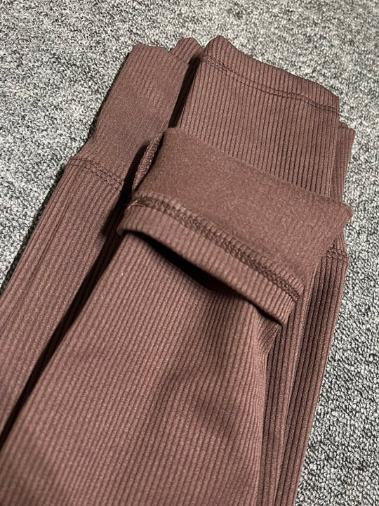 Geribbelde Legging High Waist met fleece | Bruin