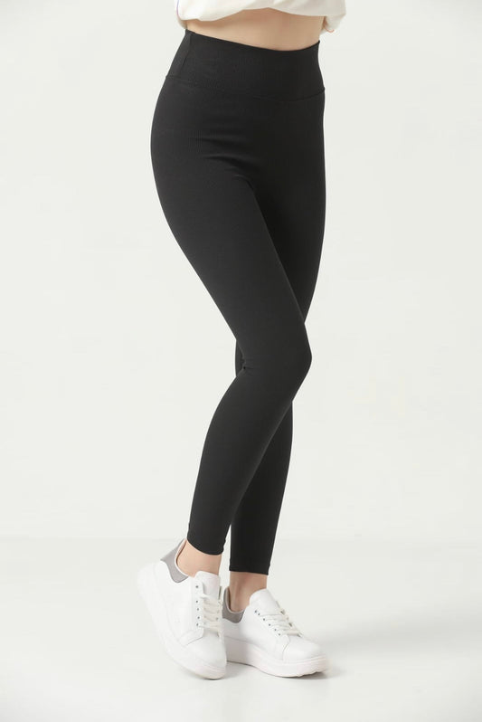 Geribbelde Legging High Waist | Zwart