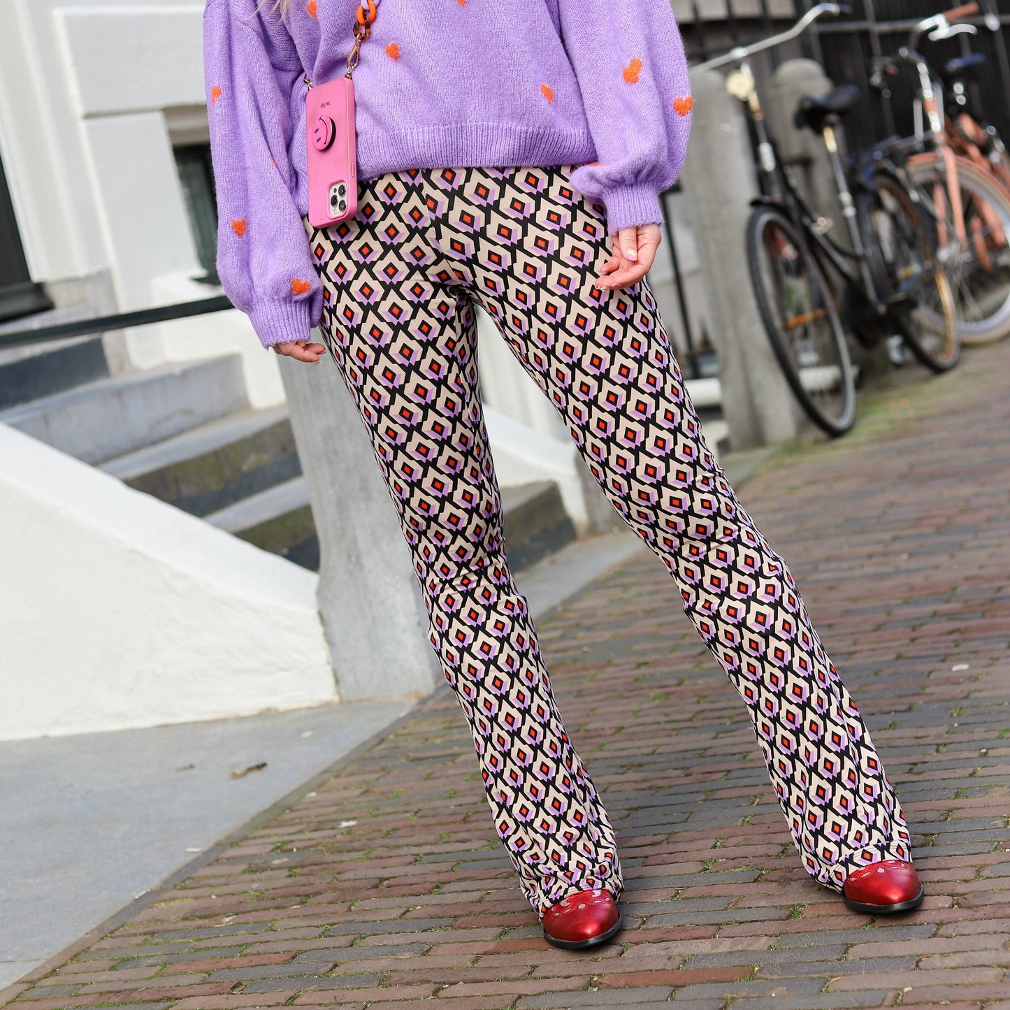 Soft flared legging spring purple print